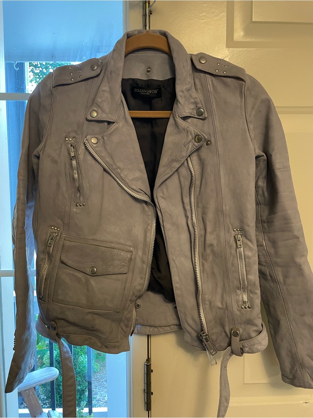 Golden Goose Lavender Gray Leather Biker Jacket